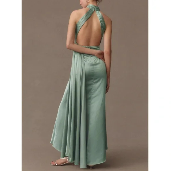Mac Duggal Mint Green Halter Maxi Dress - Picture 5 of 8